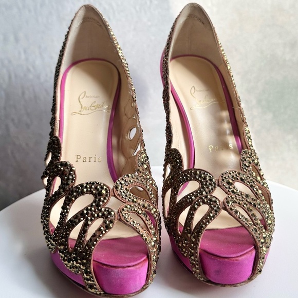 🌺CHRISTIAN LOUBOUTIN 👠 Beaute Strass Pink Pumps Size: 36.5 - Picture 7 of 15